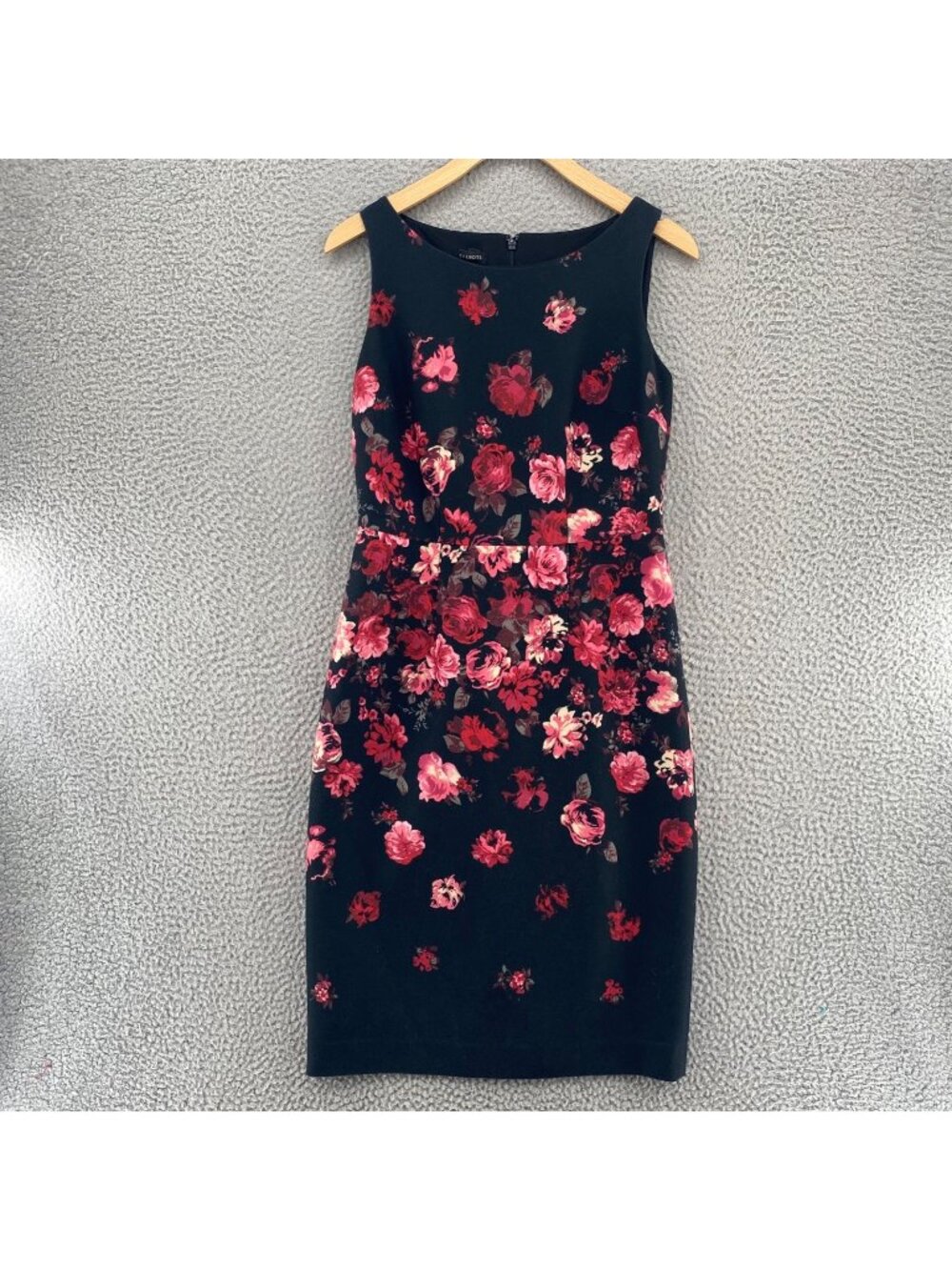 Talbots Dress Womens 2 Black Red Rose Floral Sheath Sleeveless Mini Stretch Work